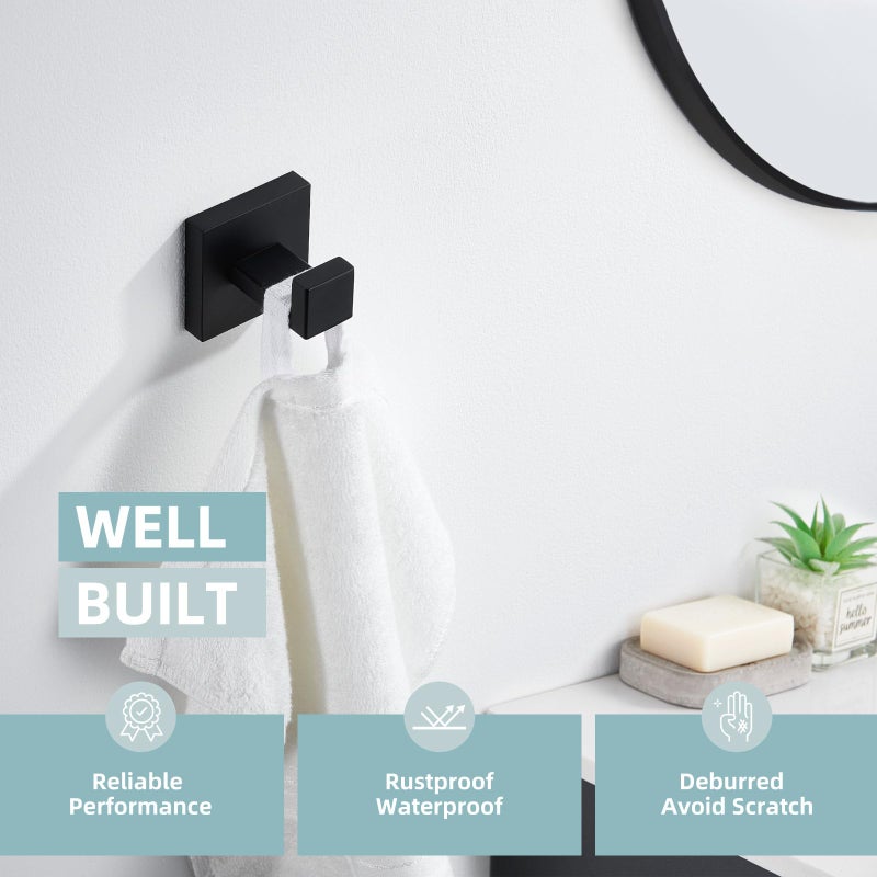 Angle Simple Towel Hook Matte Black, SUS 304 Stainless Steel Coat Robe Hook, Bathroom Hand Towel Hanger for Wall - Image 4